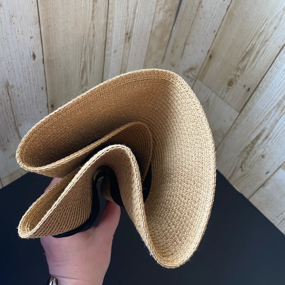 Woven Straw Wide Brim Sun Hat with Black Ribbon - Picture 5 of 7